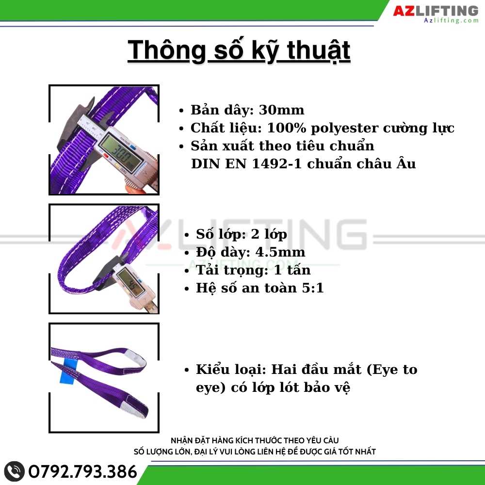 Thông số kỹ thuật Cáp vải dẹt 1 tấn 2 đầu mắt thông số kỹ thuật Cáp vải cẩu hàng bản dẹt 1 tấn 2 đầu mắt 5:1