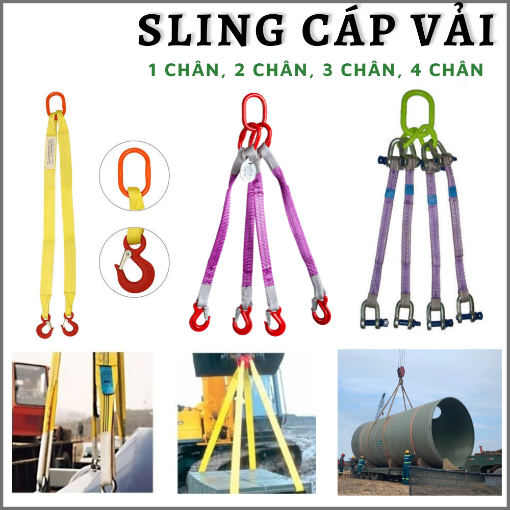 Sling cáp vải cẩu hàng theo yêu cầu 1-4 chân Sling cáp vải cẩu hàng theo yêu cầu 1-4 chân