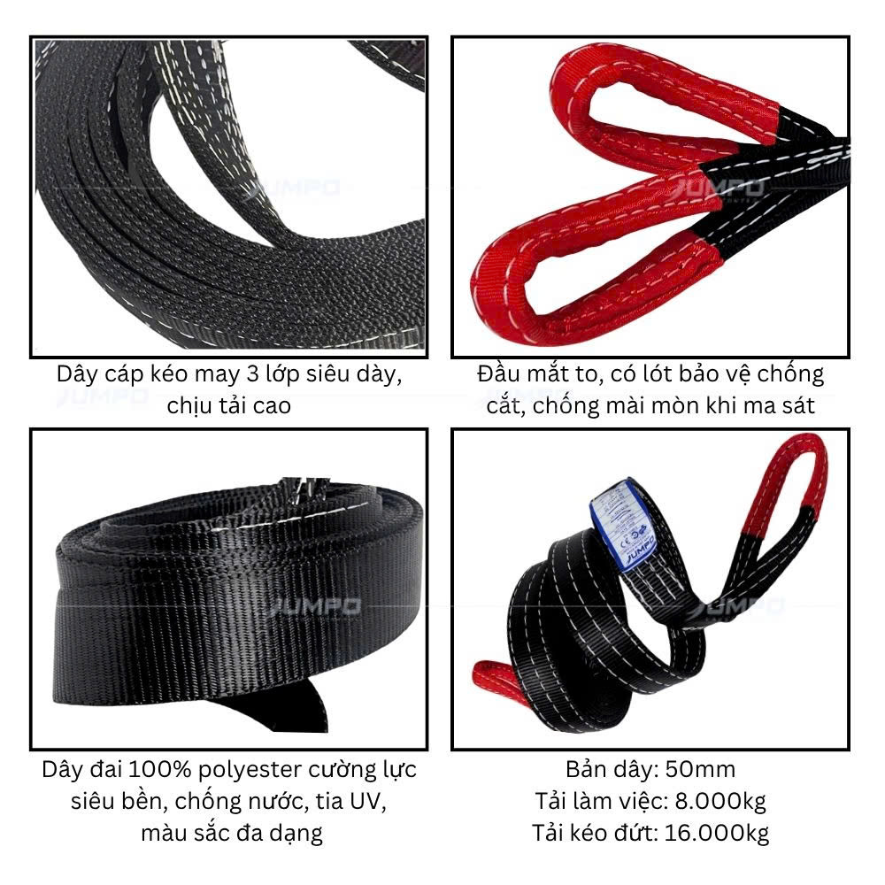 Cấu tạo cáp vải kéo cứu hộ 16 tấn bản 50mm may 3 lớp Cấu tạo cáp vải kéo cứu hộ 16 tấn bản 50mm may 3 lớp