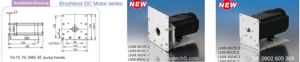Bảng vẽ L500 brushless DC motor series dùng đầu bơm YZ Series Longerpump Bảng vẽ L500 brushless DC motor series dùng đầu bơm YZ Series Longerpump