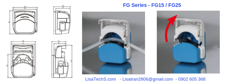 Bảng vẽ của đầu bơm nhu động FG15 & FG25 Bảng vẽ của đầu bơm nhu động FG15 & FG25