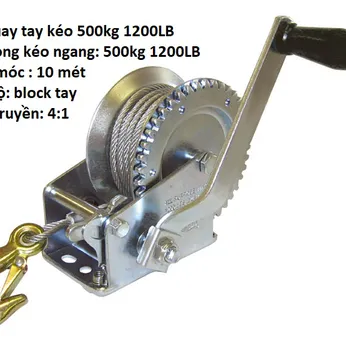 Tời quay tay 1200lbs tải trọng kéo 540 Kg Có Cáp Móc 10 Mét