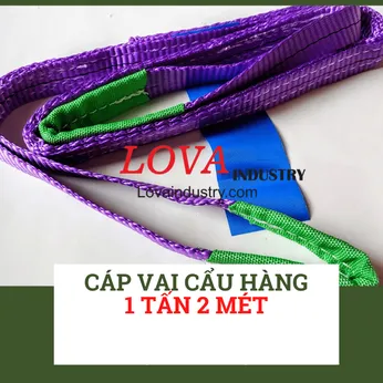 Dây Cáp Vải Cẩu Hàng 1 Tấn 2 Mét 2 Đầu Mắt Hệ Sô An toàn 6 :1