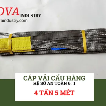 Dây Cáp Vải Cẩu Hàng Bản Dẹp 4 Tấn 5 mét 2 Đầu Mắt Hệ Sô An toàn 6 :1 - LOVA industry