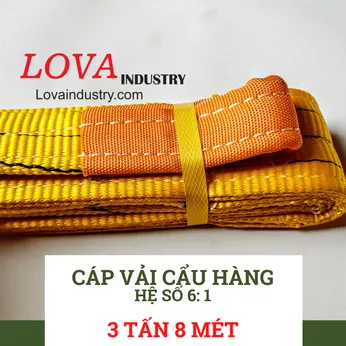 Dây Cáp Vải Cẩu Hàng Bản Dẹp 3 Tấn 8 Mét 2 Đầu Mắt Hệ Sô An toàn 6 :1 - LOVA industry