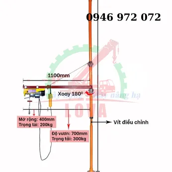 Khung Cẩu Xoay Treo Tời Điện Mini 300kg Kiểu Chống Sàn