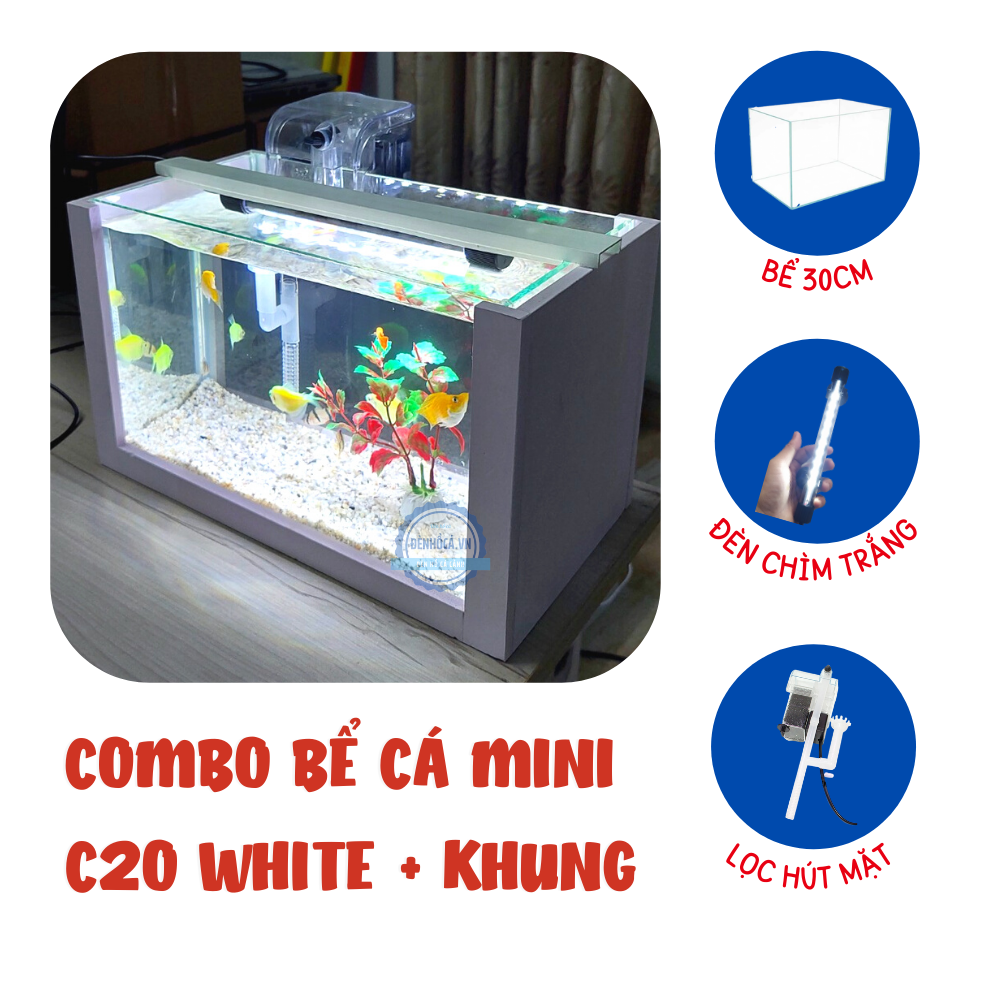 Bể cá mini để bàn FULL COMBO C20 WHITE đầy đủ phụ kiện + KHUNG  