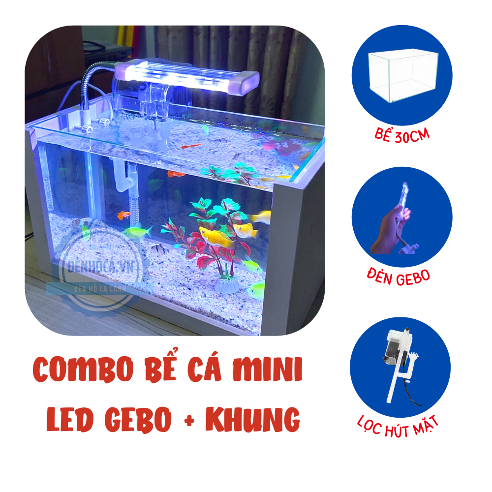 Hồ cá mini để bàn FULL COMBO GEBO đầy đủ hồ lọc đèn + KHUNG   