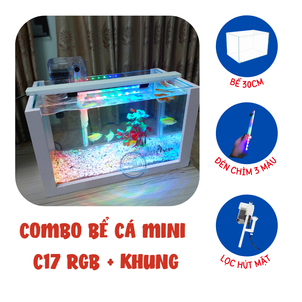 Hồ cá mini để bàn FULL COMBO C20 RGB đầy đủ hồ lọc đèn + KHUNG  