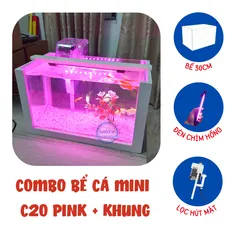 Hồ cá mini để bàn FULL COMBO C20 PINK đầy đủ hồ lọc đèn + KHUNG