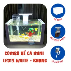 Hồ cá mini để bàn FULL COMBO LED13 WHITE đầy đủ hồ lọc đèn + KHUNG