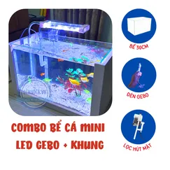 Hồ cá mini để bàn FULL COMBO GEBO đầy đủ hồ lọc đèn + KHUNG
