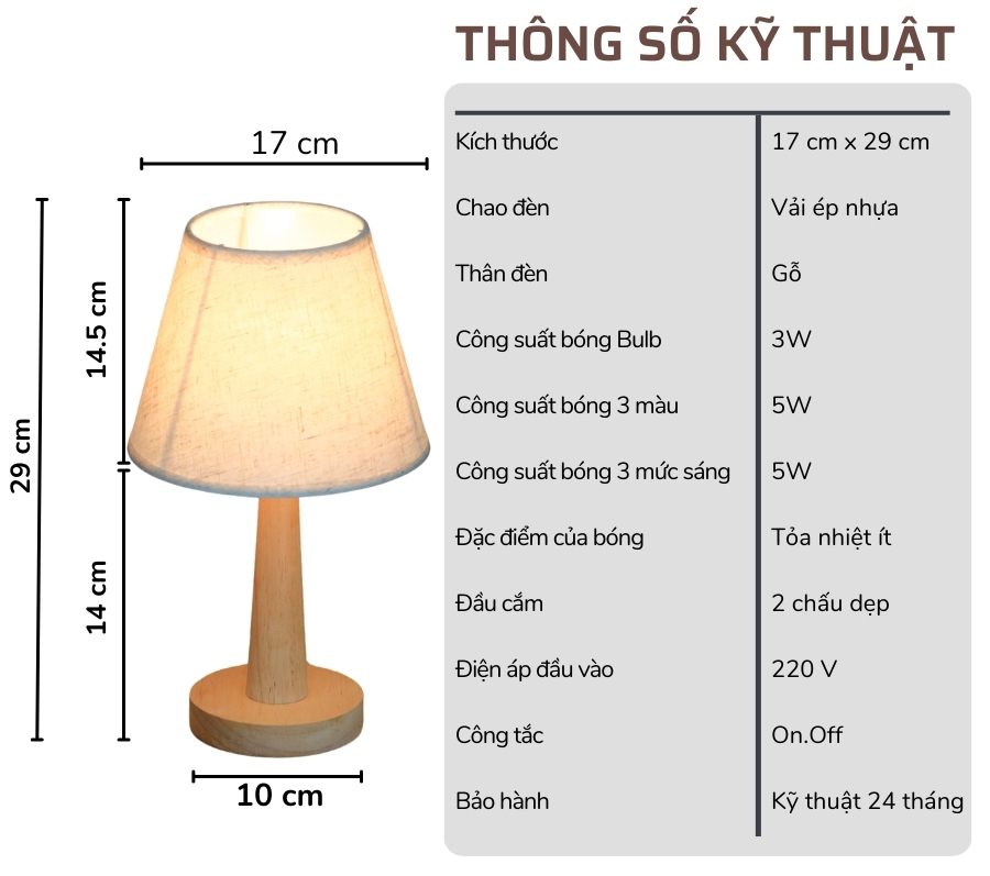 2. Thông số kĩ thuật đèn ngủ để bàn mã G2