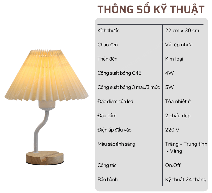 2. Thông số kĩ thuật đèn ngủ để bàn mã G8