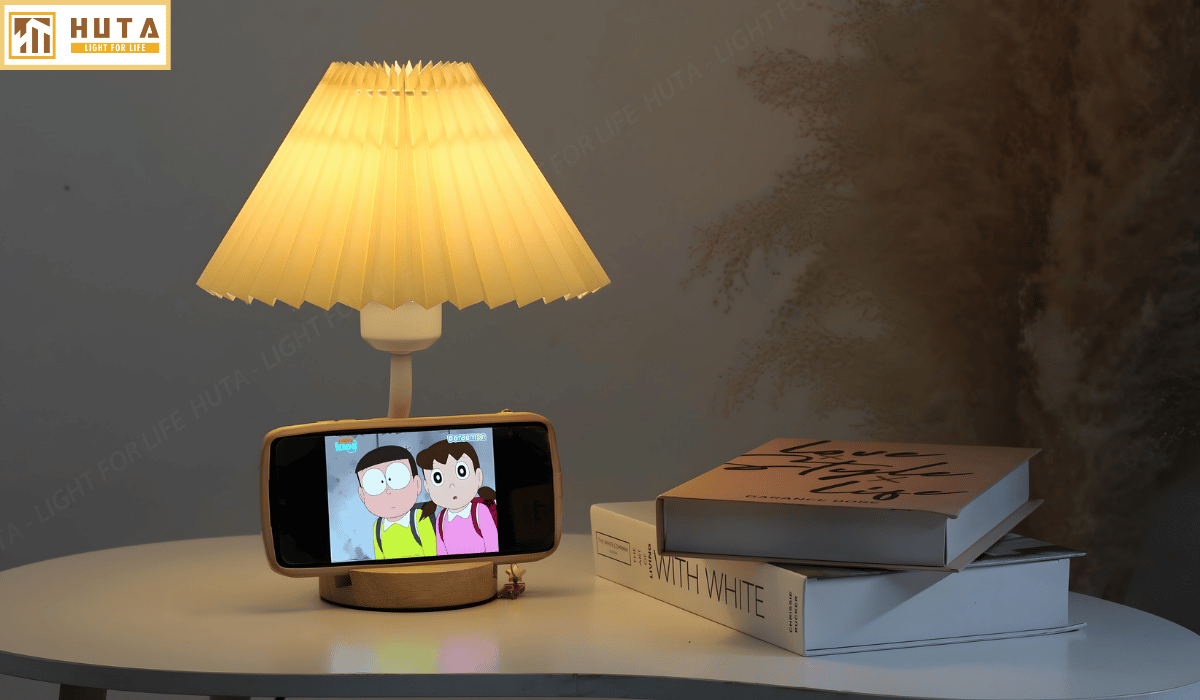 Đèn Ngủ Để Bàn Gỗ HUTA G8 Điều Chỉnh Độ Sáng, Bóng Led Sáng Vàng, Bảo Hành 24 Tháng