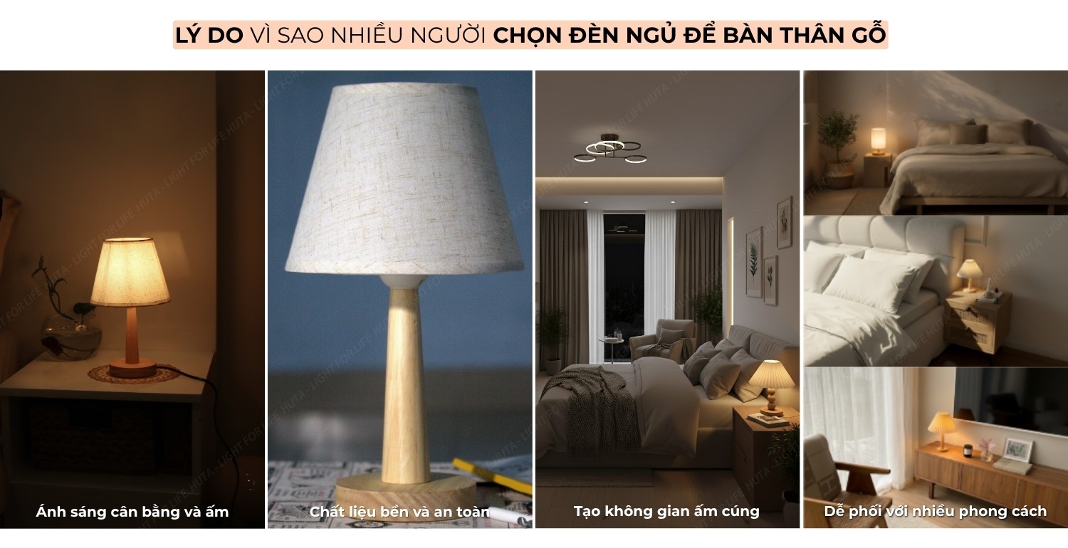 2. VÌ SAO ĐÈN NGỦ ĐỂ BÀN THÂN GỖ ĐƯỢC ƯA CHUỘNG?