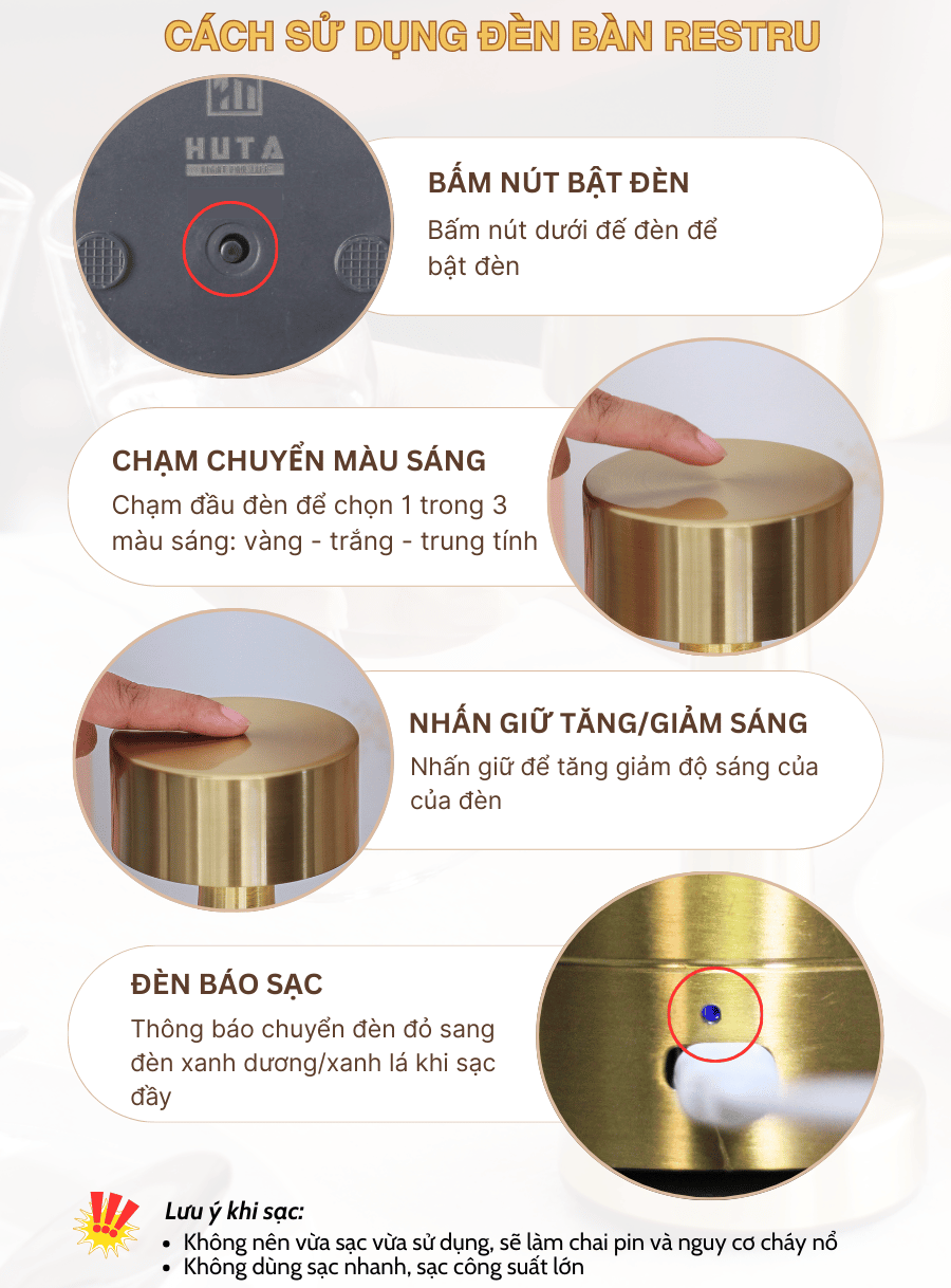 Đèn bàn LED quầy bar, nhà hàng RESTRU có dễ sử dụng không?