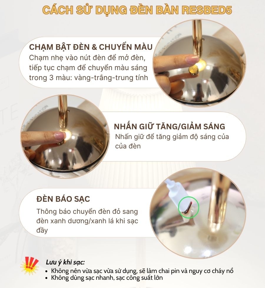 Cách sử dụng - đèn bàn led quầy bar RESBED5