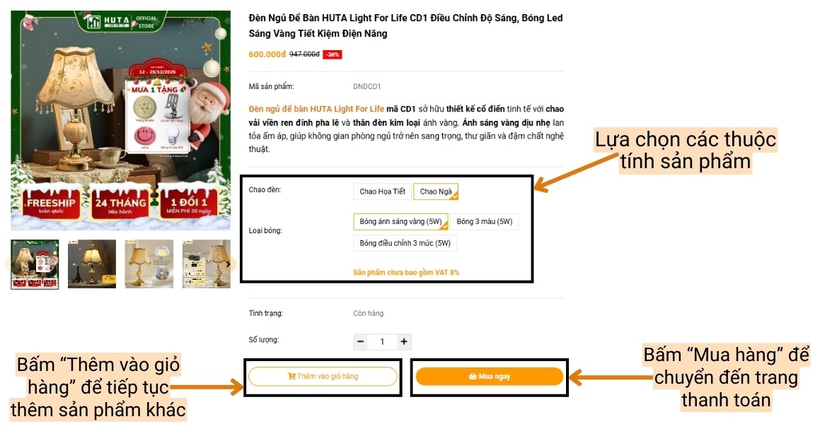 BƯỚC 2: ĐẶT MUA SẢN PHẨM