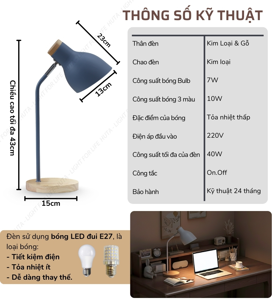 2. Thông số kĩ thuật đèn bàn học LVG1