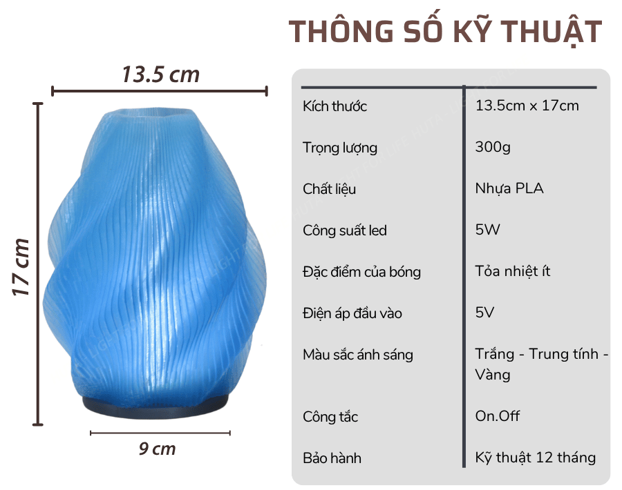 2. Thông số kĩ thuật đèn bàn trang trí SÓNG