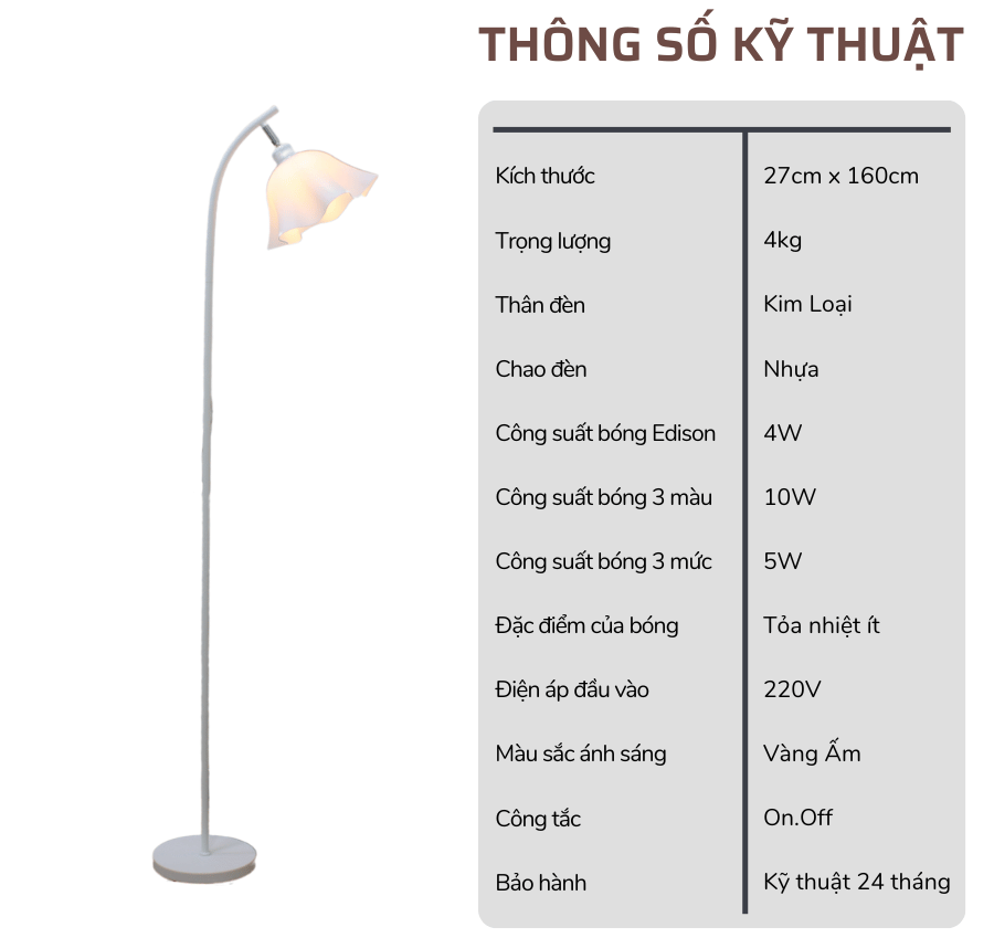 2. Thông số kĩ thuật đèn cây đứng mã KT08