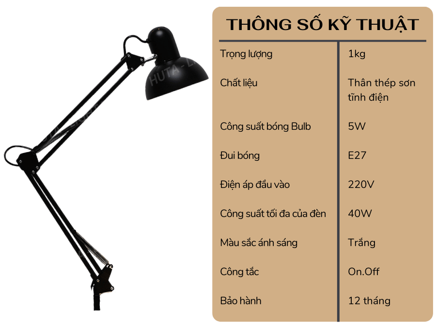 2. Thông số kĩ thuật đèn bàn làm việc K01