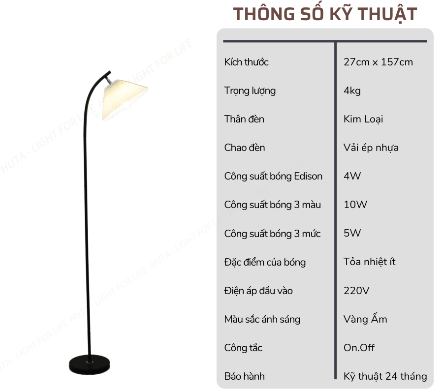 2. Thông số kĩ thuật đèn cây đứng mã KT07