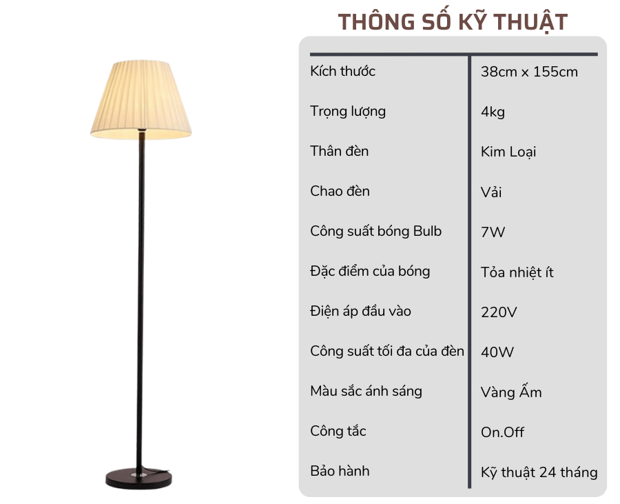 2. Thông số kĩ thuật đèn cây đứng mã KT01