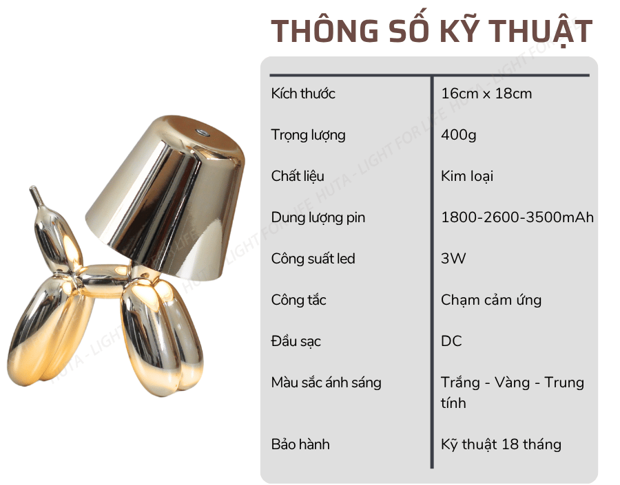 2. Thông số kĩ thuật đèn bàn trang trí DOGO