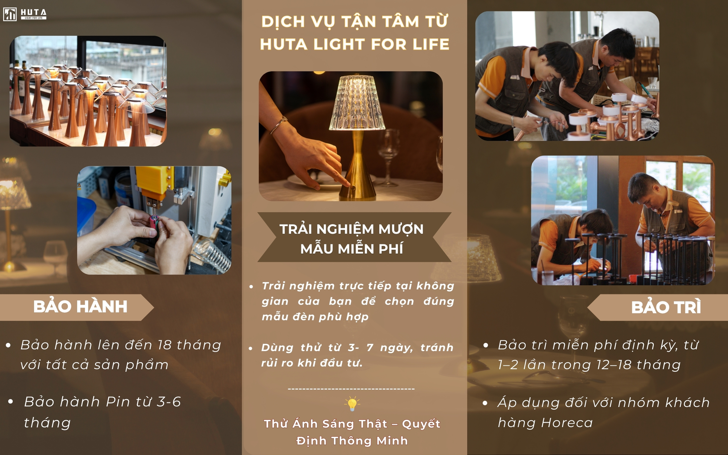 bảo hành bảo trì đèn bàn nhà hàng quán bar