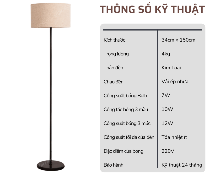 2. Thông số kĩ thuật đèn cây đứng mã KT04