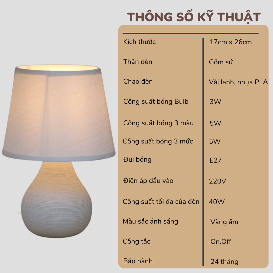 2. Thông số kĩ thuật đèn ngủ để bàn mã S01