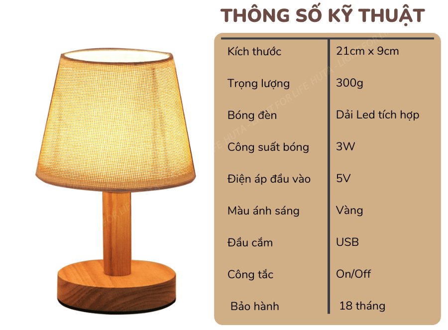 2. Thông số kĩ thuật đèn ngủ để bàn mã G9