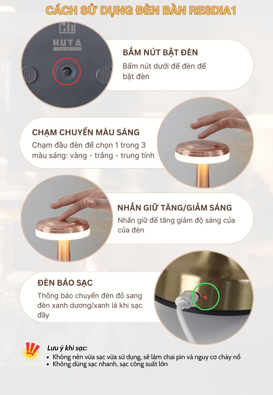 Đèn bàn LED quầy bar, nhà hàng RESDIA1 có dễ sử dụng không?