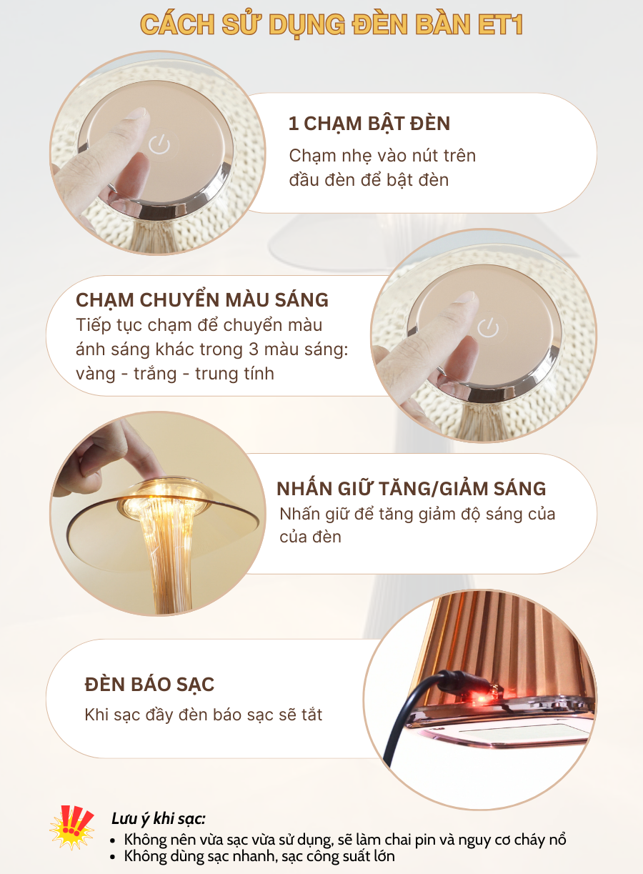 Đèn bàn LED quán bar, nhà hàng ET1 có dễ sử dụng không