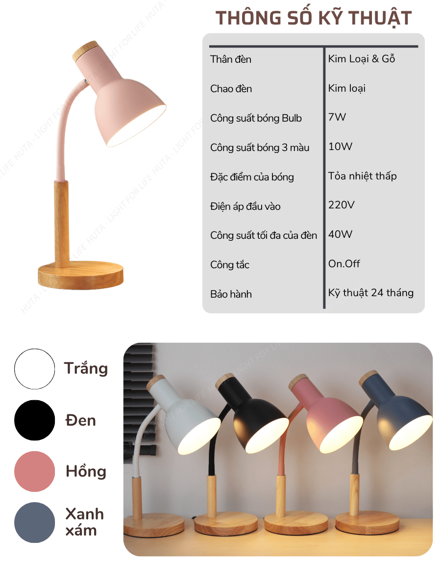 2. Thông số kĩ thuật đèn bàn học LVG02
