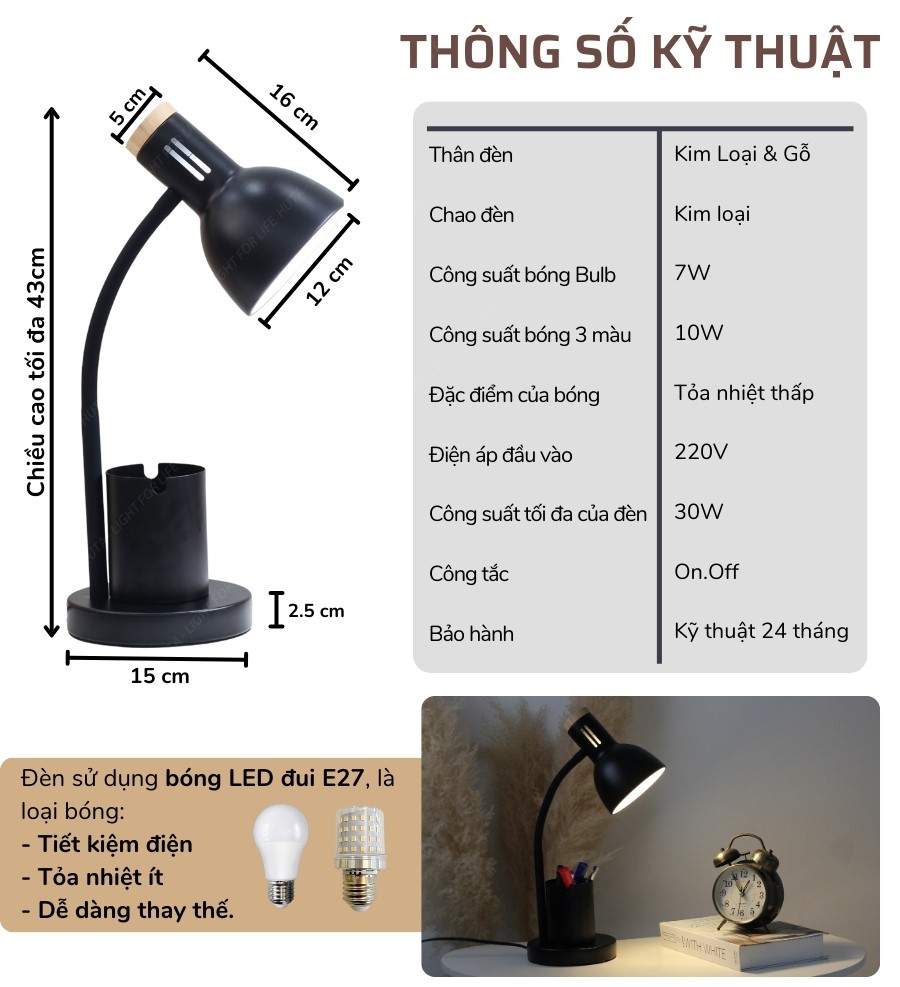 2. Thông số kĩ thuật đèn bàn học mã LVK2
