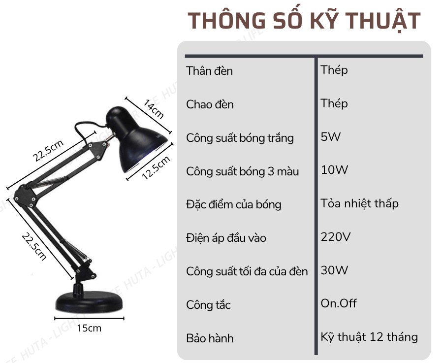 2. Thông số kĩ thuật đèn bàn làm việc KYSU01