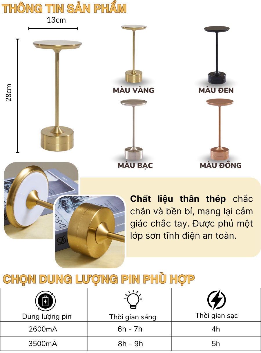 Thông số kỹ thuật của đèn bàn LED quầy bar, nhà hàng AL3
