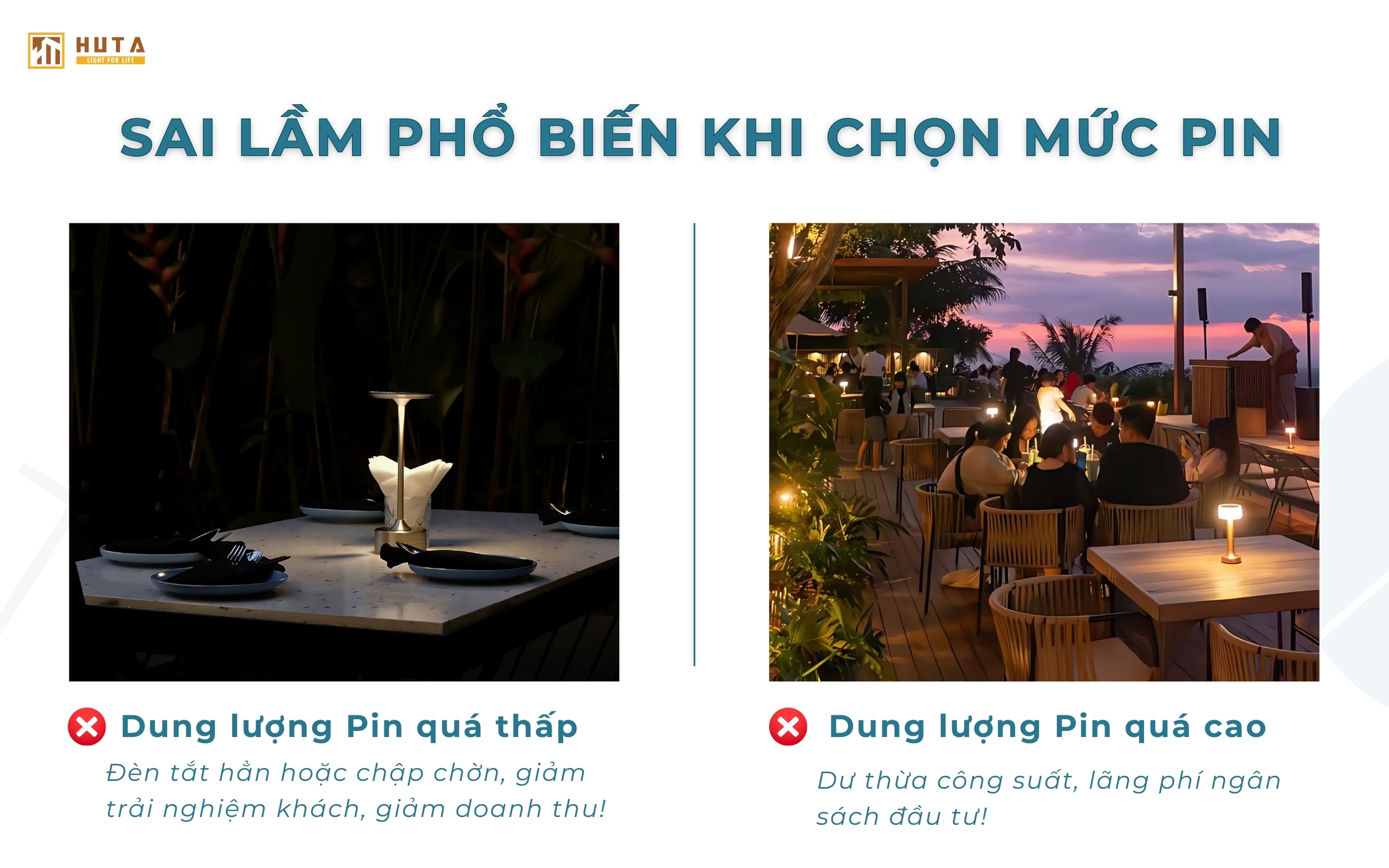 dung lượng pin cho đèn bàn nhà hàng quán bar