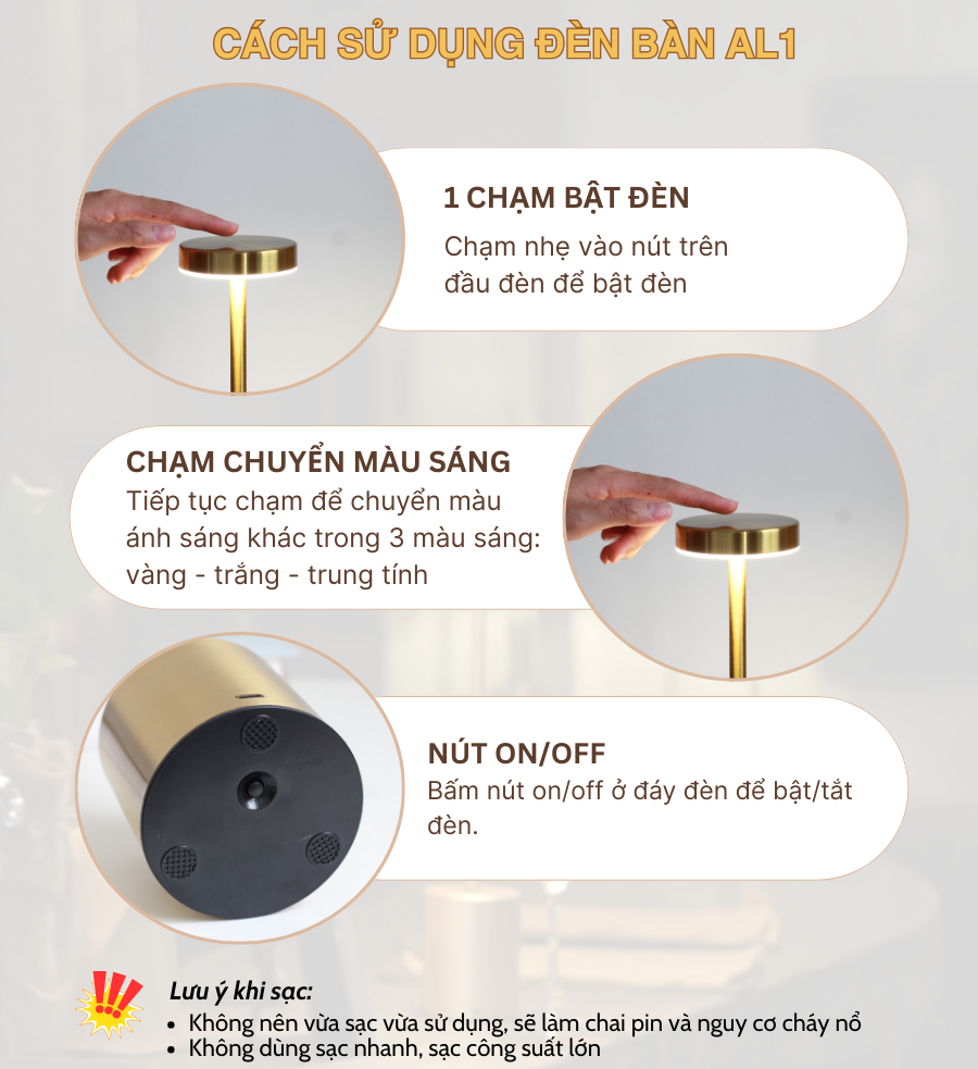 Đèn bàn LED quán bar, nhà hàng AL1 có dễ sử dụng không