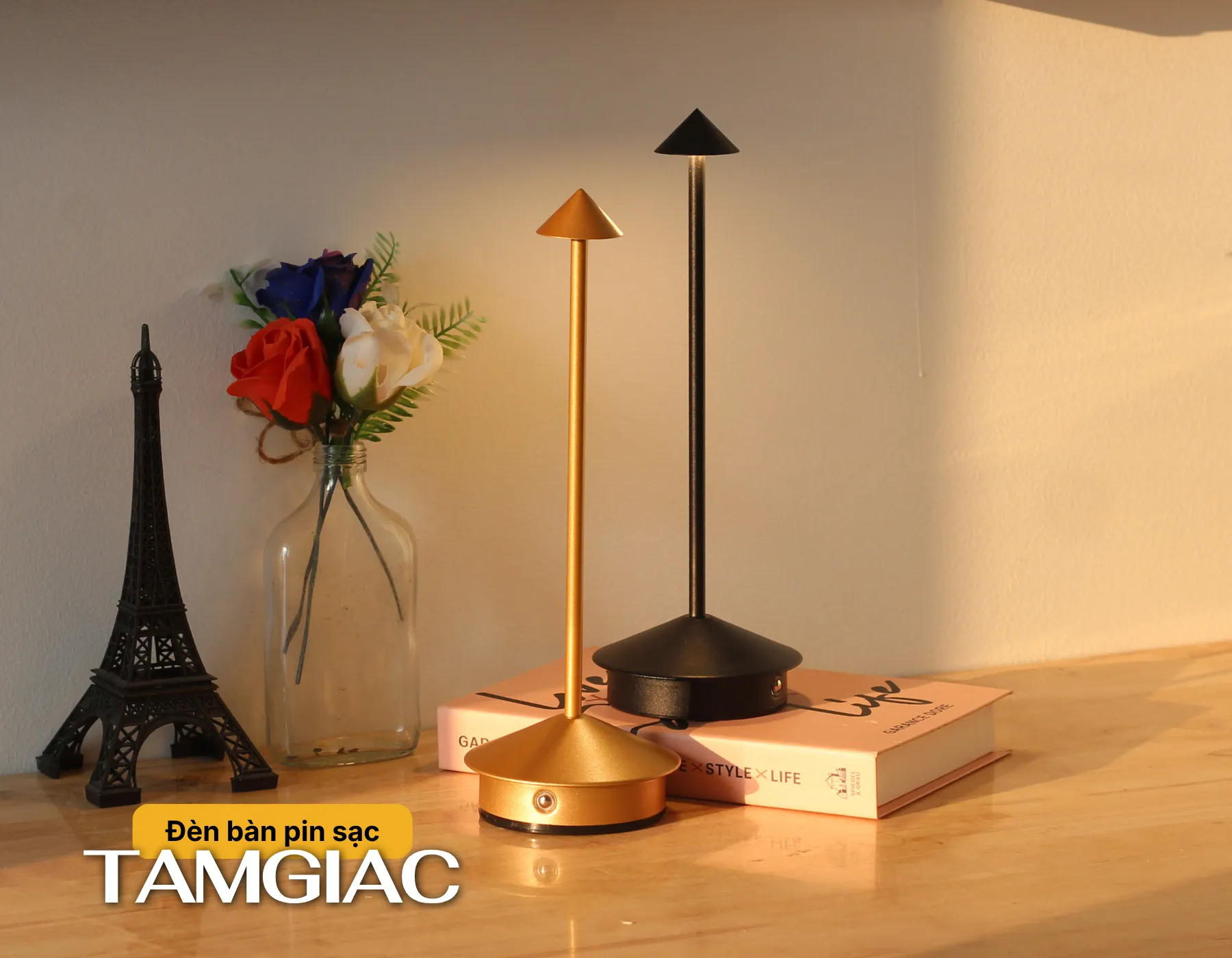 Đèn Bàn Cảm Ứng Hiện Đại HUTA Light For Life TAMGIAC Bảo Hành 18 Tháng, Điều Chỉnh Độ Sáng