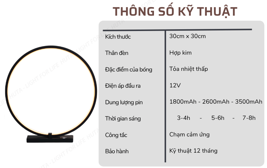 2. Thông số kĩ thuật đèn bàn trang trí C01