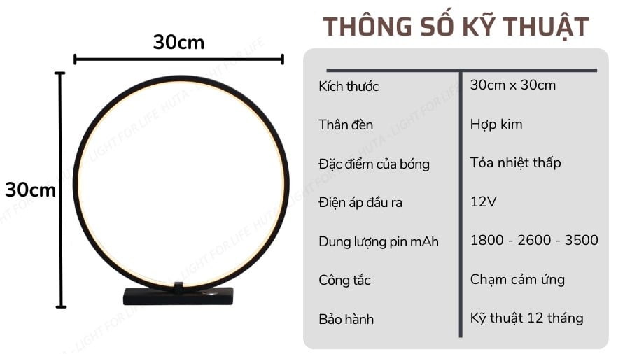 2. Thông số kĩ thuật đèn bàn trang trí C1