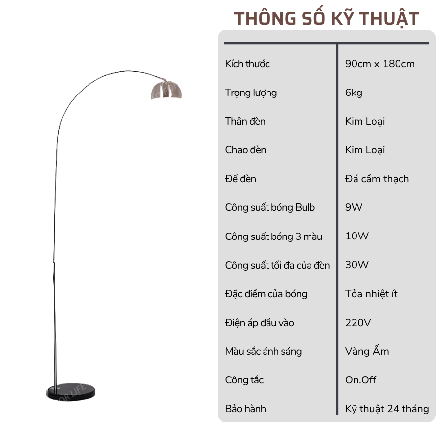 2. Thông số kĩ thuật đèn cây đứng mã KC02