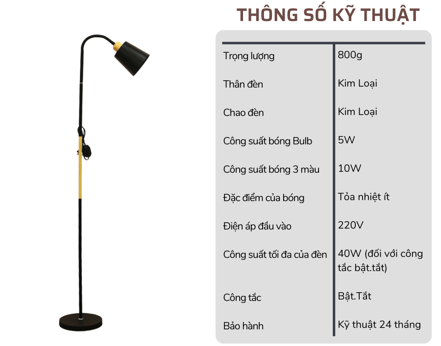 2. Thông số kĩ thuật đèn cây đứng mã KT05