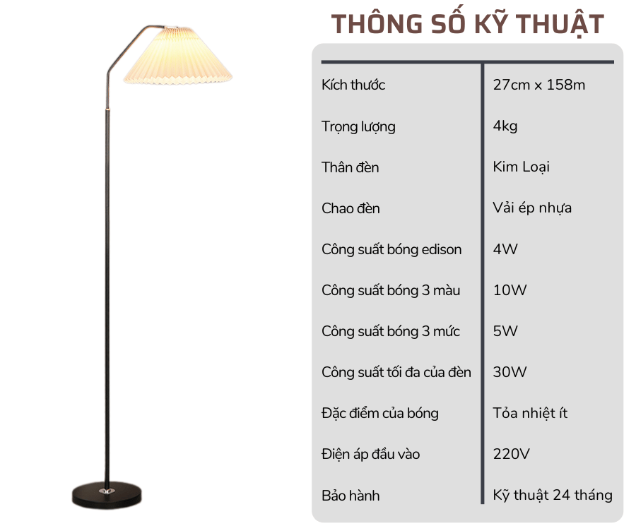 2. Thông số kĩ thuật đèn cây đứng mã KT06