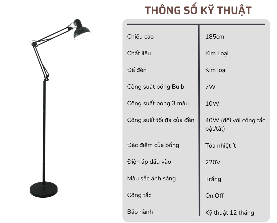 2. Thông số kĩ thuật đèn cây đứng mã KC01