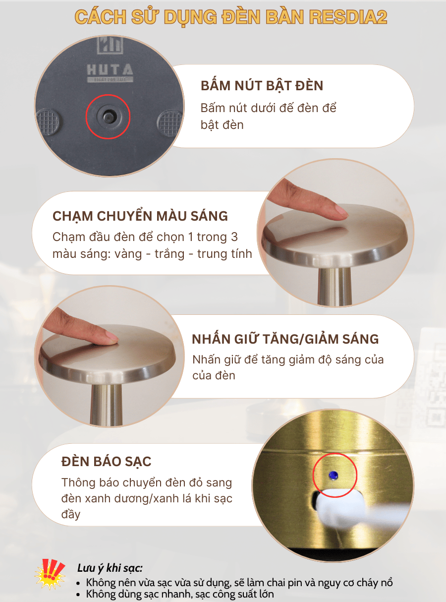 Đèn bàn LED quầy bar, nhà hàng RESDIA2 có dễ sử dụng không
